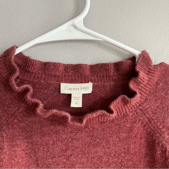 Garnet Hill Cashmere Ruffle Crewneck Sweater M Red - Picture 2 of 5